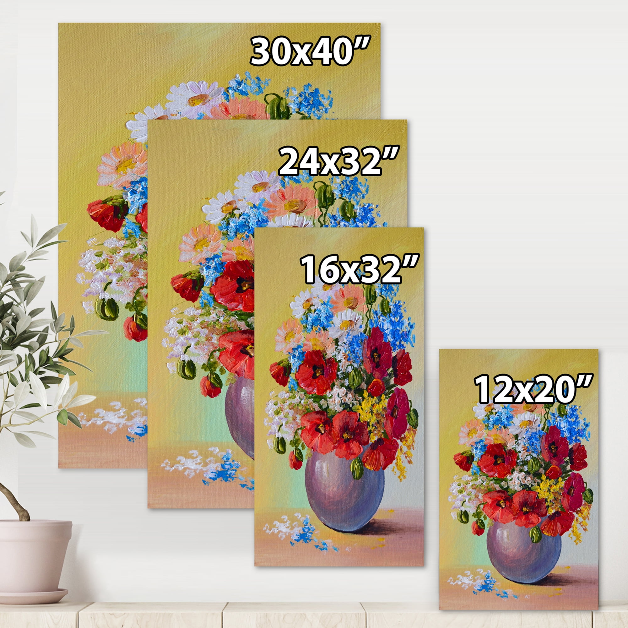 Designart ' Still Life A Bouquet Of Blue and Red Flowers ' Traditional Canvas Wall Art Print