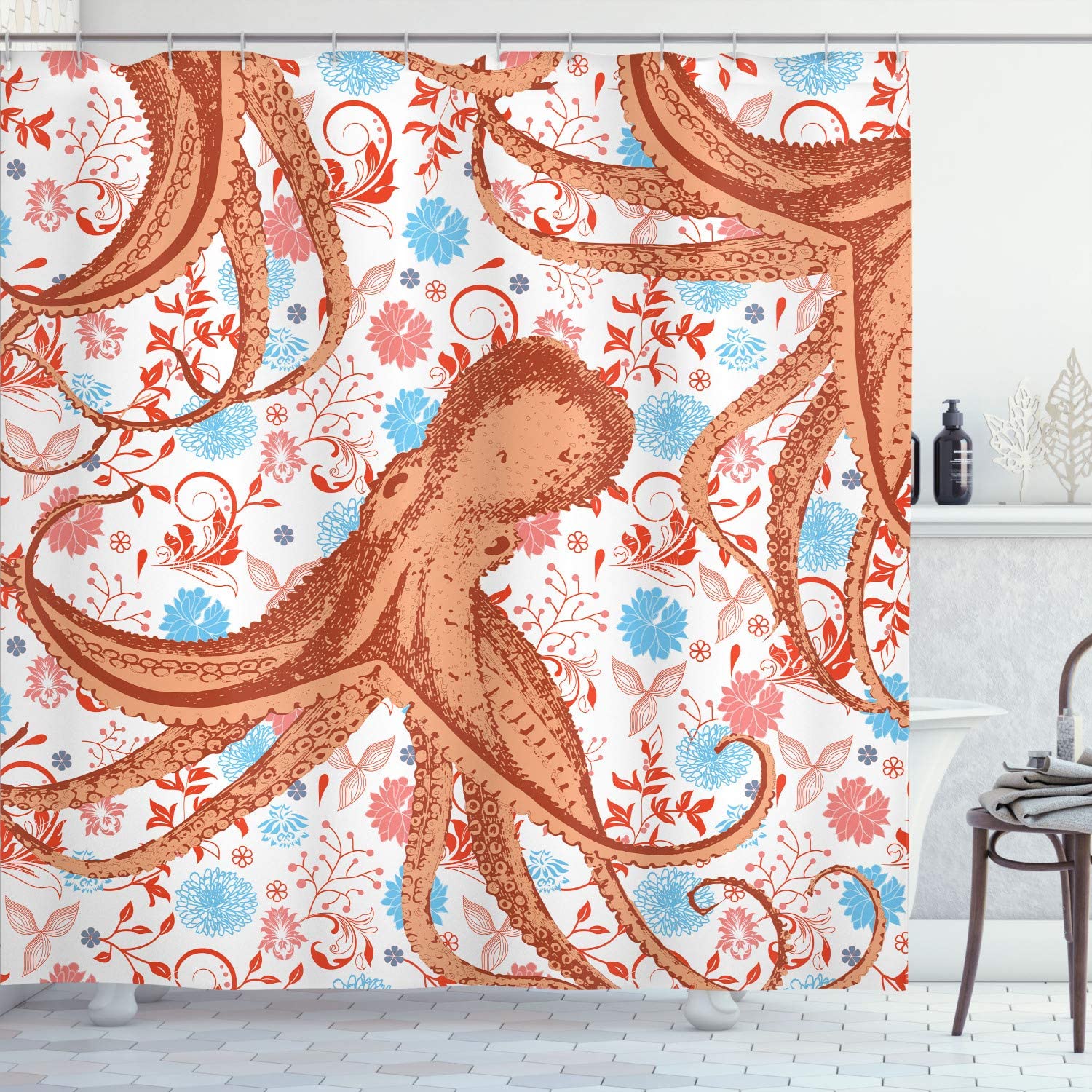 JOOCAR Nautical Shower Curtain, Sealife Sea Monster Octopus Kraken with