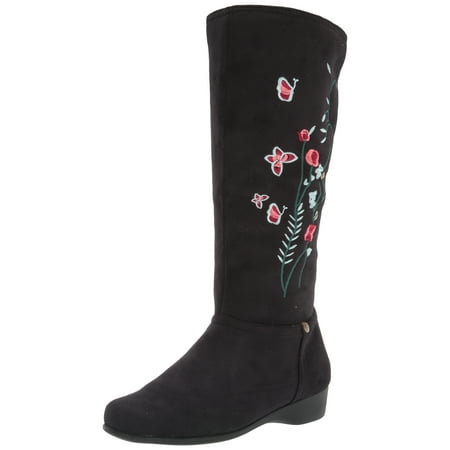 

Women s Ashley Slouch Boot Micro Suede Knee High Fashion Low Heel Side Zip Embroidered 8.5 Medium US Women