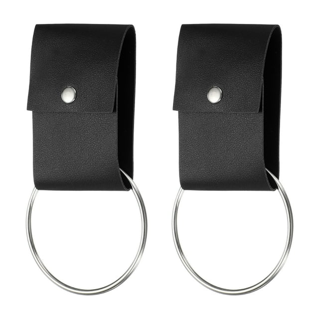 2 Pcs Soporte para Anillo de Toalla con Lazo, Soporte para Toallas de Cocina y Baño, Gancho de Pared de Cuero para Puerta de Horno para el Hogar, Negro