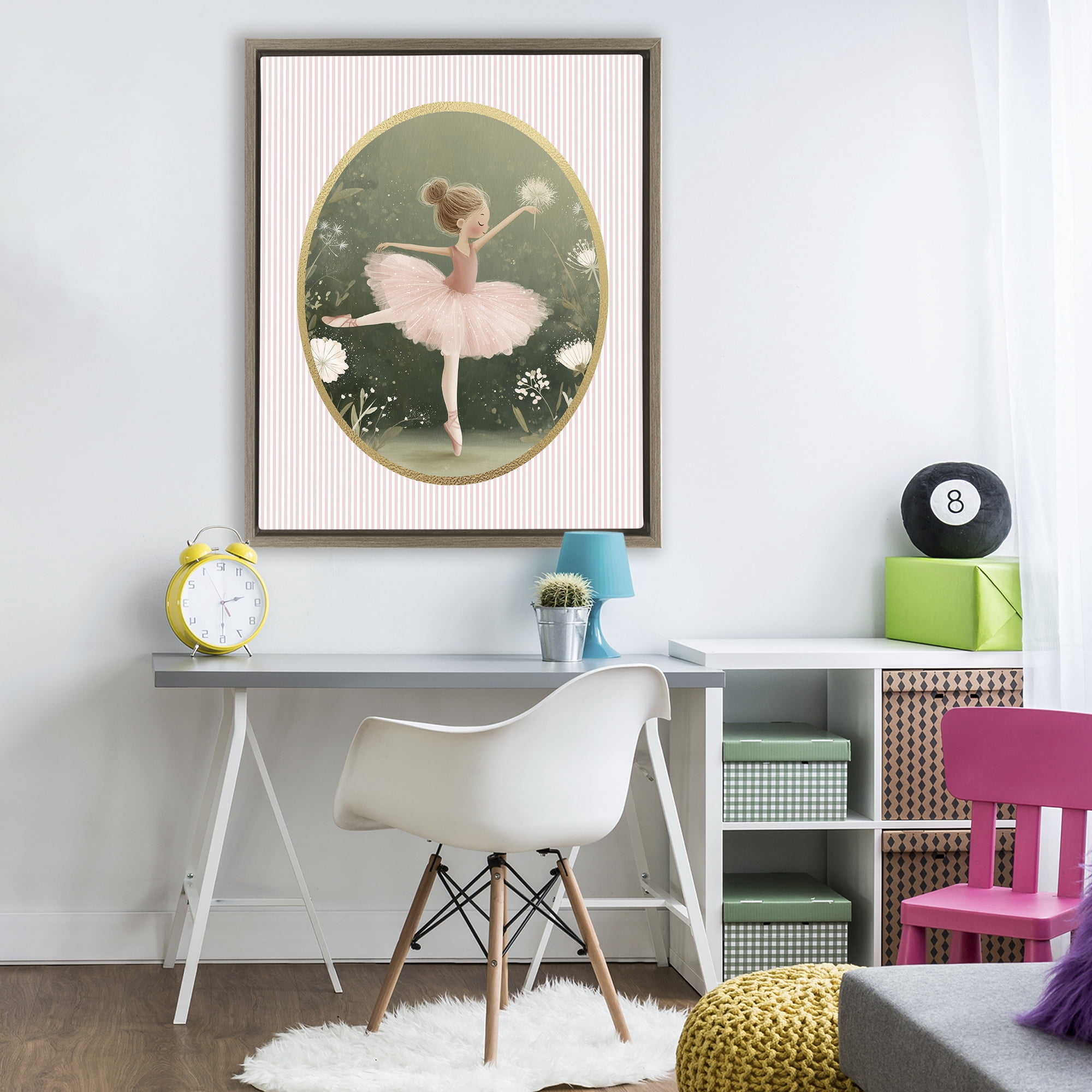 Stupell Industries Green & Pink Ballerina Brown Framed Floater Canvas Wall Art, design by Christine Simpson Art
