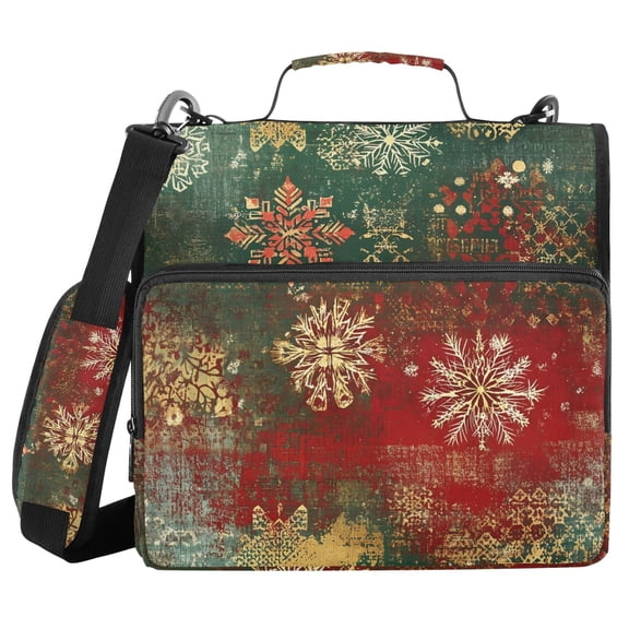 3 Ring Zipper Binder with Shoulder Strap Waterproof Trapper Keeper 2 Inch D-Ring 500 Sheets Capacity Christmas Themed Snowflakes