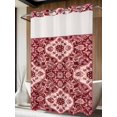 thumbnail image 4 of Red Boho No Hook Shower Curtain Waterproof, Bathroom Curtains with Snap in Liners and See Through Top Window, Ethnic Tribal Abstract Traditional Floral Hotel Style Bathtub Curtains Shower 72"Wx96"L, 4 of 8