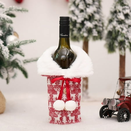 

QIFEI Red Wine Bottle Cover Christmas Gift Wines Cloth Bottle Christmas Decoration
