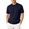 thumbnail image 2 of Ribbed Mock Neck Short Sleeve Knit Top for Men Slim Fit Wrinkle Resistant Fine Knit Jersey for Coffee Shop Park Family Trip Outfits Navy M, 2 of 4