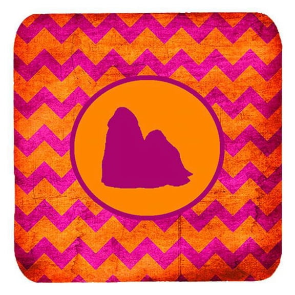Shih Tzu Chevron Pink And Orange Foam Coasters, Set Of 4