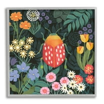 Stupell Industries Garden Patterned Beetle Botanical & Floral Painting Gray Framed Art Print Wall Art, 24 x 24