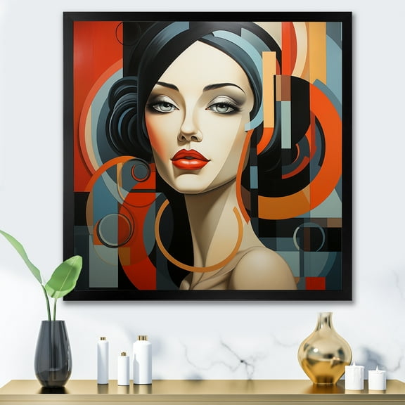 Designart "Multicolor Creation of Cubist Woman III" Abstract Framed Wall Art Decor - Modern Black Cubism Entryway Framed Wall Art Print