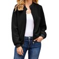 thumbnail image 5 of Spring Fall Women Long Sleeve Bomber Jacket Zipper Casual Fleece Coat, 5 of 5
