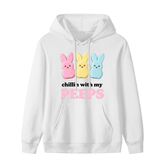 Mens Women's Chillin With My Peeps Print Loose Hoodie Sweatshirt Men's Long Sleeve Kangaroo Pocket Drop Shoulder Pullovers Top Oversized Casual Comfy Fall Fashion Outfits Clothes