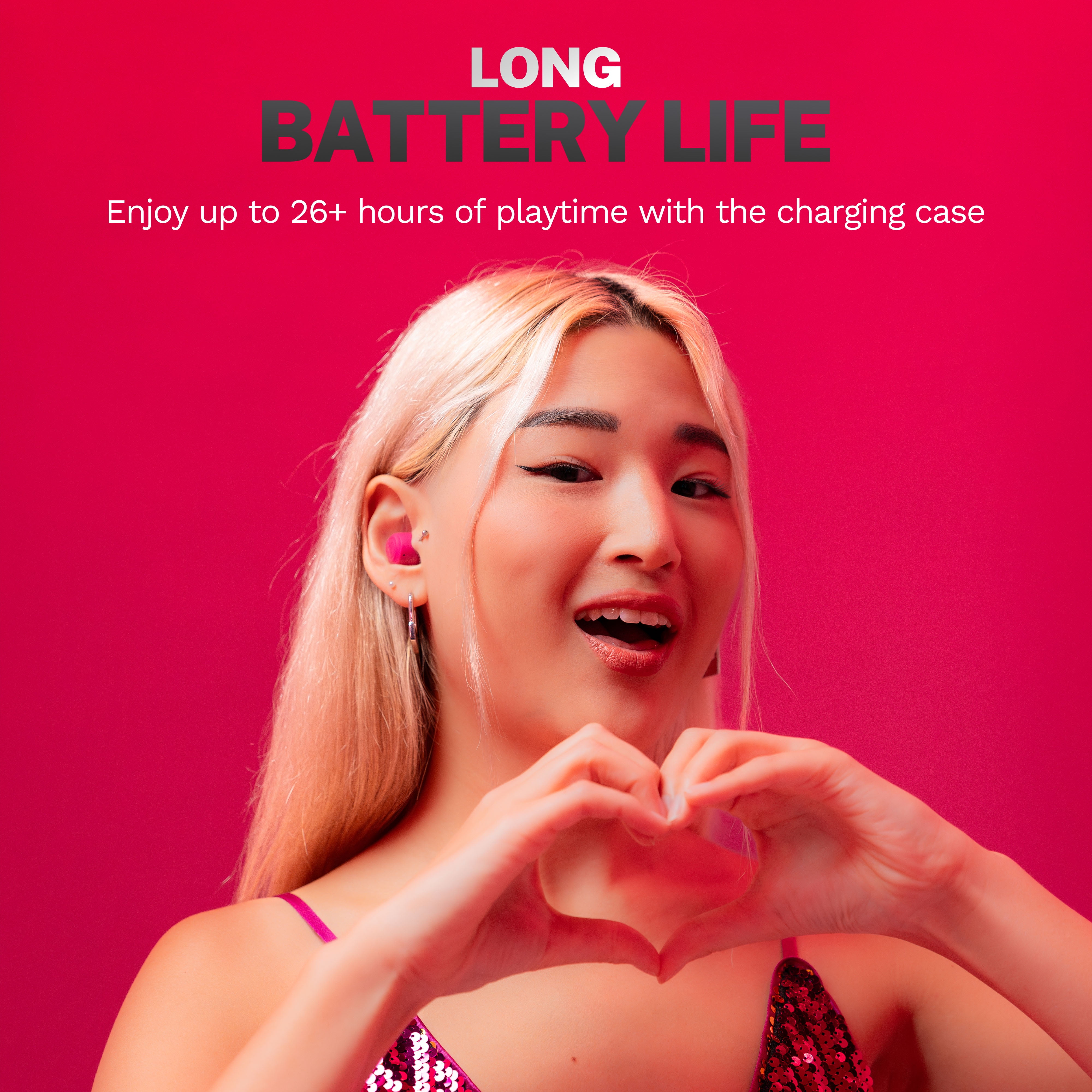 JLab Go Pop+ True Wireless Earbuds, Dark Pink, Bluetooth, IPX4, Be Aware Mode, Customize Sound, Controls