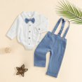 thumbnail image 3 of Enyan Baby Boy Clothes Set Infant Tuxedo Long Sleeve Gentleman Suit Outfits + Suspender Pants + Bowtie 0-18M(Blue,6-9 Months), 3 of 5