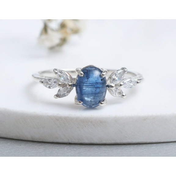 Delicate Kyanite Ring - 925 Streling Silver Ring - Kyanite with Blue Topaz Gemstone Jewelry Ring - Party Wear Ring Gift Her
