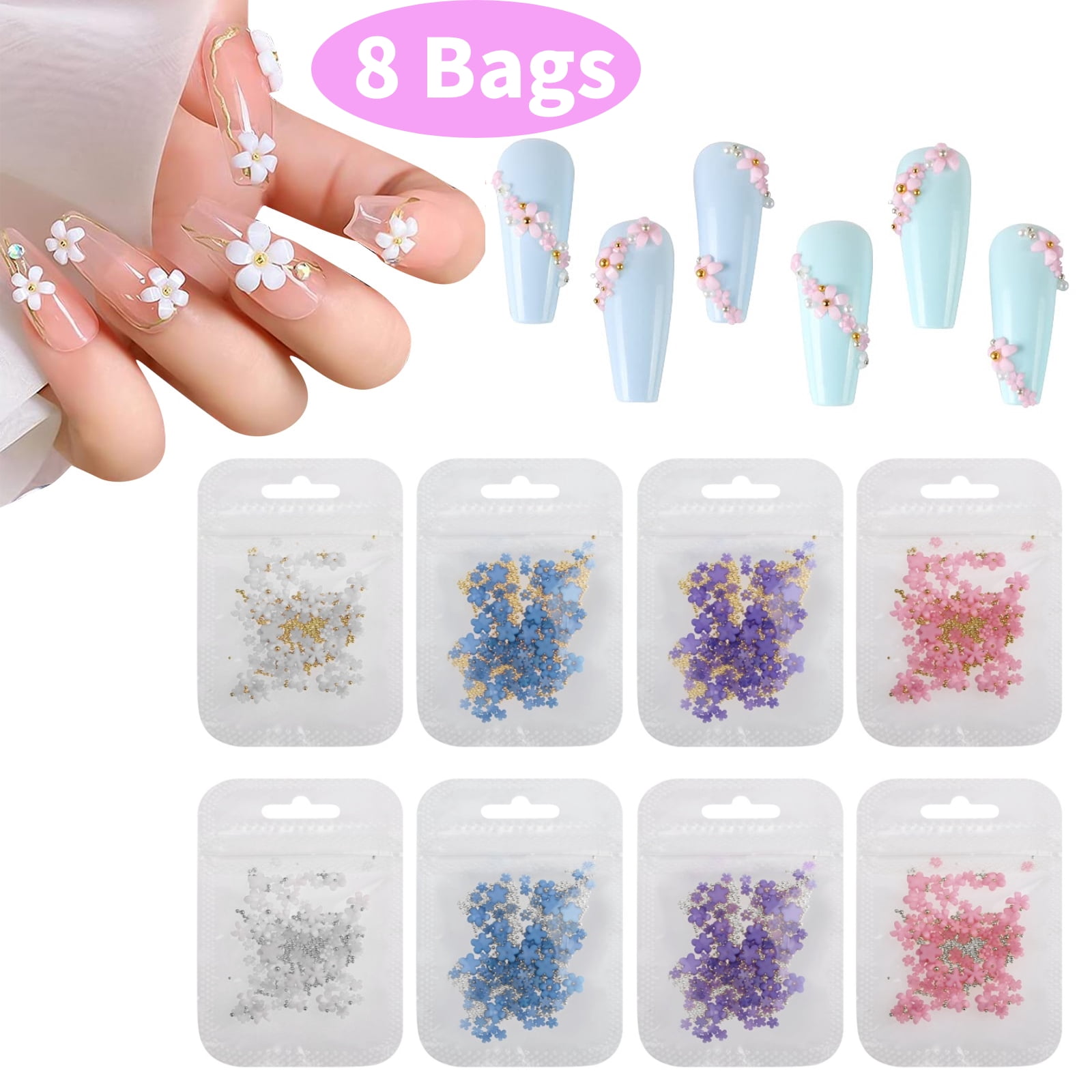 8 Bags Flower Nail Rhinestones, TSV 3D Acrylic Flowers Glitter Nail Art  Decorations, Resin Flower Designs Studs Nail Ornament Manicure Accessories,  Crystal Beads Jewelry for Women Girls (4 Colors) - Walmart.com