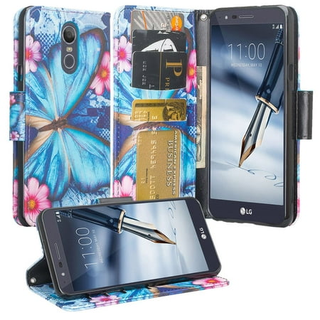 LG Phoenix 4/LG Zone 4/Aristo 3/Tribute EmpireTribute Dynasty/Rebel 4 LTE Case, Leather Wallet Case Kickstand Cover - Blue (Best Hot Wings In Phoenix Az)