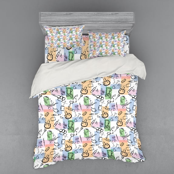 Ambesonne Abstract Bedding Set 4 Pcs, Kitchen Stuff Cuisine, Queen, Multicolor