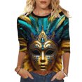 thumbnail image 3 of Visit the JURANMO Store Womens Fashion Tunic Tops Funny Mask Graphic 3/4 Sleeve Mardi Gras T Shirts Lightweight Carnival Party Tees Multicolor S, 3 of 7