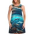 thumbnail image 1 of Fotbe Hawaiian Ship Dolphin Vestido de Verano sin Mangas para Mujer – Vestido Midi Línea A, Estilo Camiseta Floral, Vestido Playero Casual y Fluido, 1 of 7