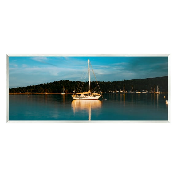 Stupell Industries Boat Lights at Night Landscape Photography Unframed Art Print Wall Art, 17 x 7