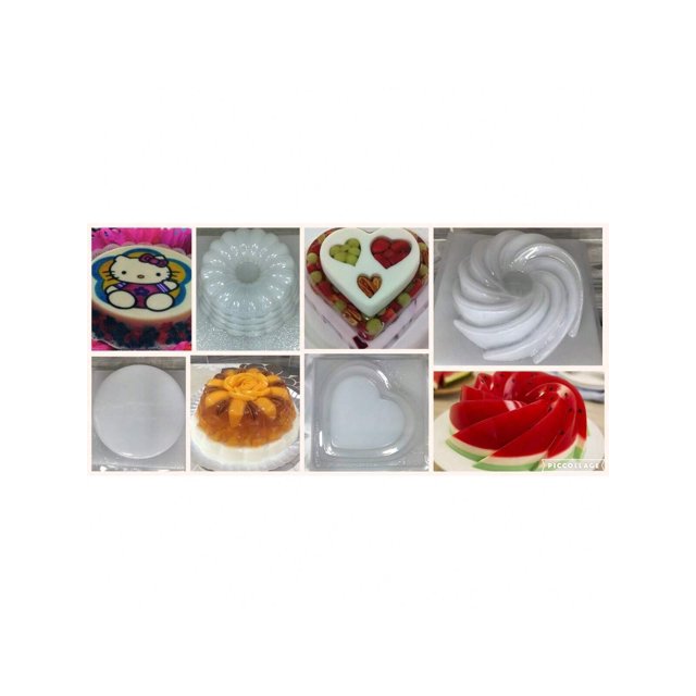 Kit 4 Moldes Para Gelatina. 1 de Corazón de 3 Pisos, 1 Circulo de 20 cm, 1 Rehilete, 1 Rosca de Gajos. Material resistente y reutilizables. Desmolda rápidamente
