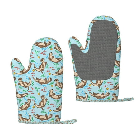 

Matuu Cute Otters for Silicone Oven Gloves Heat Resistant Grilling Gloves Non-Slip Silicone Oven Mitt Great for Grilling Kitchen and Cooking