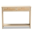thumbnail image 3 of Pemberly Row Sebille Modern Wood 2-Drawer 1 Open Shelf Console Table with Rattan in Light Brown, 3 of 10