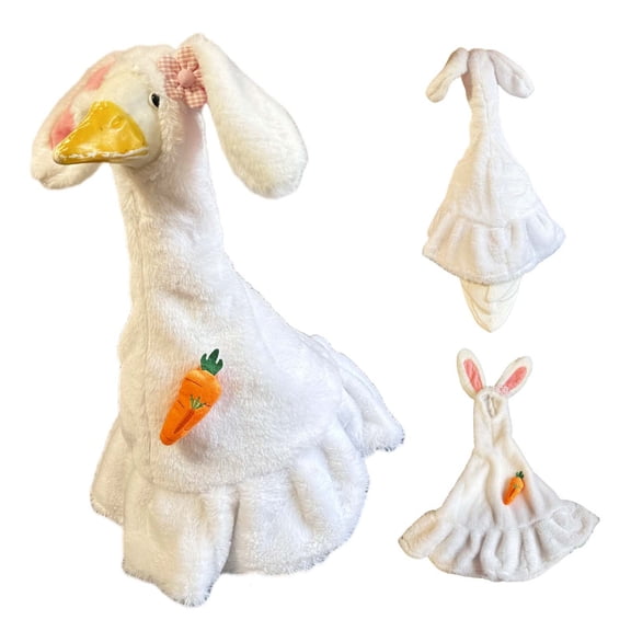 KOYPTL Easter Decorations for Home Decor 12 Inch Gooses Outfit Clothes Cute Rabbit Goose Skirt Costume for Spring Outdoor Yard Lawn Patio Decor White