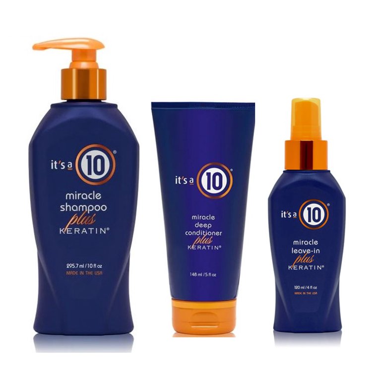 It’s a 10 Shampoo, Conditioner, and 4oz. Leavein plus Keratin www