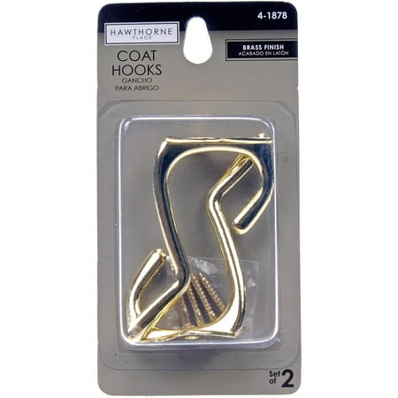 Brass Wall Hook - Economy Coat Hooks, Brass, 2-Pack