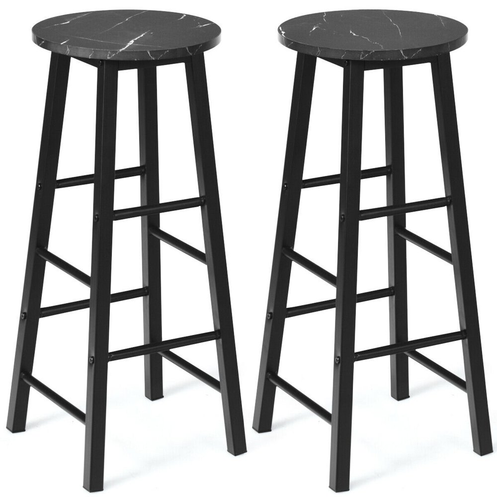 Gymax Set of 2 Pub Dining Height Bar Stool Bistro Table Chairs Faux