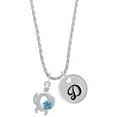 thumbnail image 1 of Delight Jewelry Silvertone Open Sea Turtle with Blue Plumeria Silvertone Script Initial Disc - D - Charm Necklace, 20"+3", 1 of 4