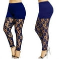 thumbnail image 2 of Musuos Women Plus Size Leggings, Solid Color Skinny Long Pants, Sheer Floral Lace Splice Trousers, 2 of 7