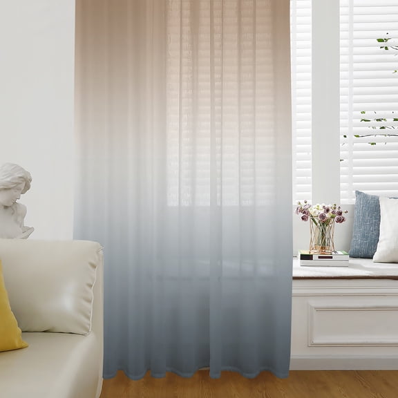 Brown Grey Ombre Sheer Curtains 63 Inch Length, Light Filtering Voile Curtain Panel, Modern Abstract Art Aesthetics Rod Pocket Drapes Window Treatments for Living Room Bedroom 52"x63"