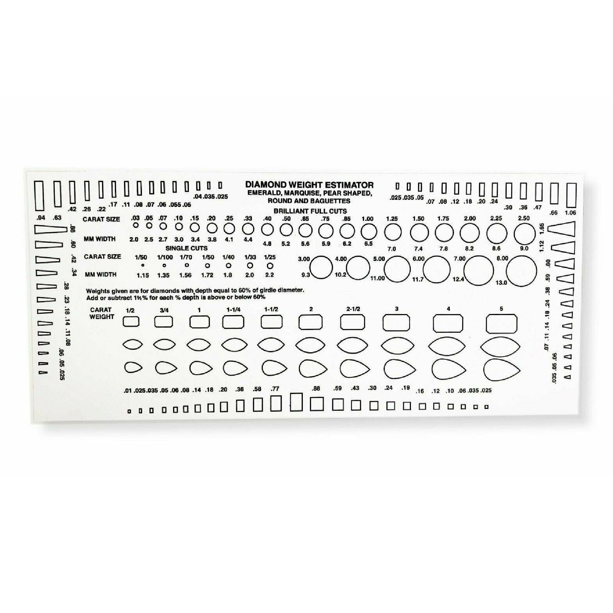 DIAMOND SIZE Chart CARAT Estimator Jeweler tool gemstone Measurement