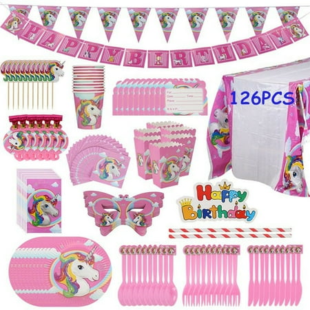 Kaboer 126 Pcs Unicorn Party Supplies Set Disposable Tableware Toppers Hanging Kit Nice Kaboer 126 Pcs Unicorn Party Supplies Set Disposable Tableware Toppers Hanging Kit Nice
