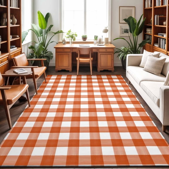 Area Rugs 2.7'x5', Caramel Plaid Carpet Runner Indoor Outdoor Rugs Home Decor Aesthetic, Farmhouse Country Orange Buffalo Checkered Non Slip Mats Washable Accent Rug for Living Room Bedroom
