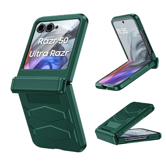 Vizvera para Motorola Razr 50 Ultra/Razr 60 Pro Funda Tipo Armadura para Teléfono, con Cubierta de Bisagra, Protector de Pantalla Integrado, Funda a Prueba de Golpes con Carga Inalámbrica - Verde