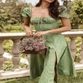 thumbnail image 2 of EIMELI Robe Boho Cottagecore pour Femmes à Manches Bouffantes Robe Vintage à Encolure Carrée Robe Fendue à Fleurs Flatteuse Maxi Longue Robes d'Été, 2 of 7