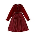 thumbnail image 2 of SonxaHe Dress for Little Girl Ruffles Long Sleeve Velvet Pleated Dresses Kids Stylish Wedding Pageant Evening Gown Red,Size 5-6 Y, 2 of 7