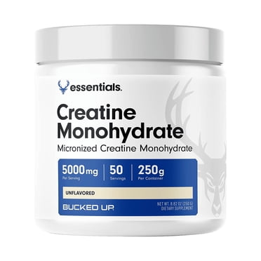 Bucked Up Essentials Creatine Monohydrate, Enhances Muscle Performance, Unflavored, 50 Servings