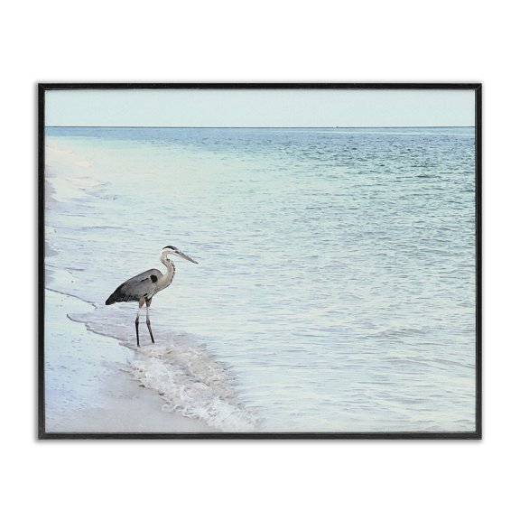 Stupell Industries Coastal Heron on Coastline Black Framed Giclee Art, 14 x 11, by Christine Zalewski