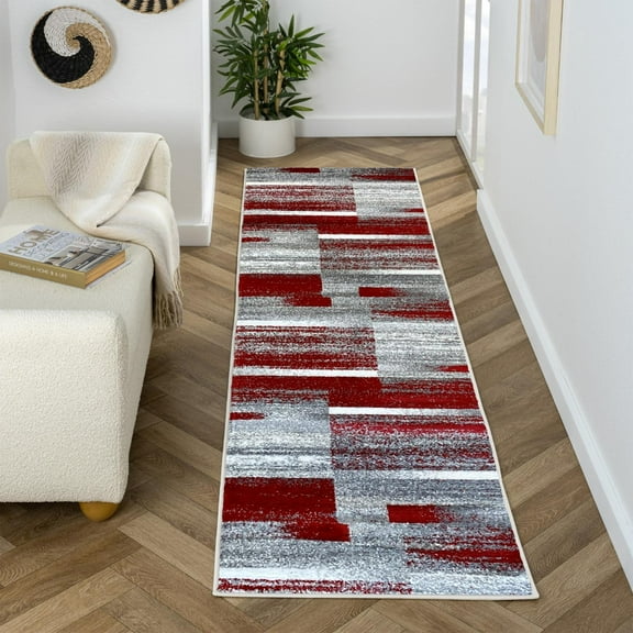 Luxe Weavers Art Deco Abstract Geometric Red 2x7 Area Rug for Living Rooms