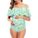 thumbnail image 1 of Trajes de baño de Maternidad con Hombros Descubiertos para Mujer Ruffle Embarazo Traje de baño de una Pieza Impresión - Limón 3X Impresión - Limón 3X Xishao ropa, 1 of 2