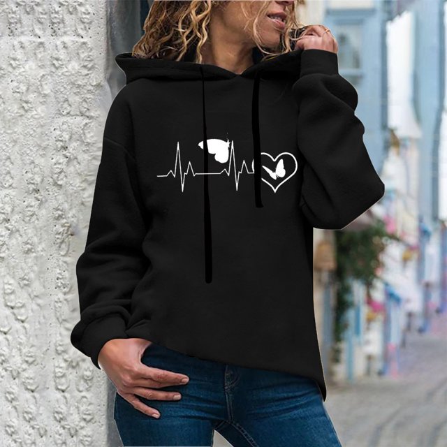 Women's Hoodie Sweatshirt Pullover Long Sleeve Print Comfortable Drawstring Blouse Tops
