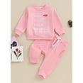 thumbnail image 2 of Baby Girls 2-piece Outfit, Long Sleeve Letters Heart Print Hoodie with Sweatpants Valentines Day Clothes, 2 of 9