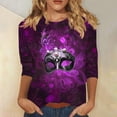 thumbnail image 2 of QATAINLAV Mardi Gras Shirts for Women Plus Size Casual Round Neck Blouse Fashion Carnival Celebration 3/4 Sleeve Pullover Top Multicolor S Birthday Gifts, 2 of 6