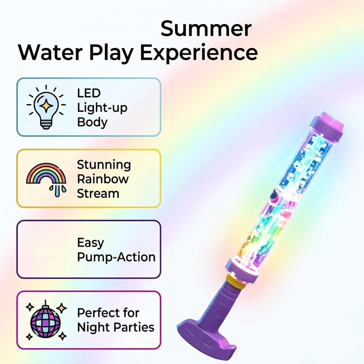 Glowing Rainbow LED Water Blaster - Glowing Rainbow Water Blaster, for Pool Party Outdoor Summer Waters, Summer Fun that Pops Like Magic (3Pcs)