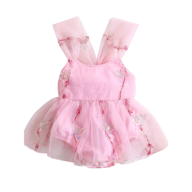 xiaxaixu Bébé Filles Robe Romper, Sans Manches Broderie Papillon Tulle Patchwork Body Vêtements d'Été