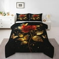 thumbnail image 2 of Erosebridal Golden Rose Bedding King Comforter Set, Butterfly Down Comforter, Romantic Flower Decor, Reversible 3 Pieces, 2 of 8