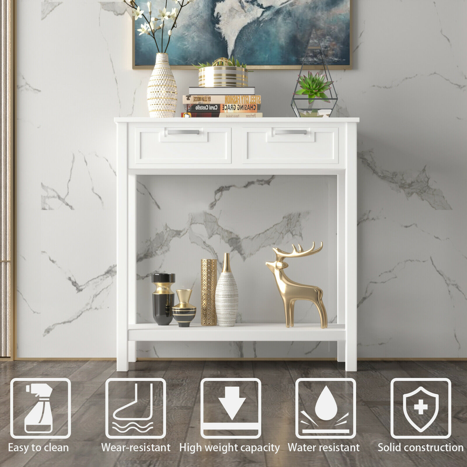 Gymax Console Table with 2 Drawers, White